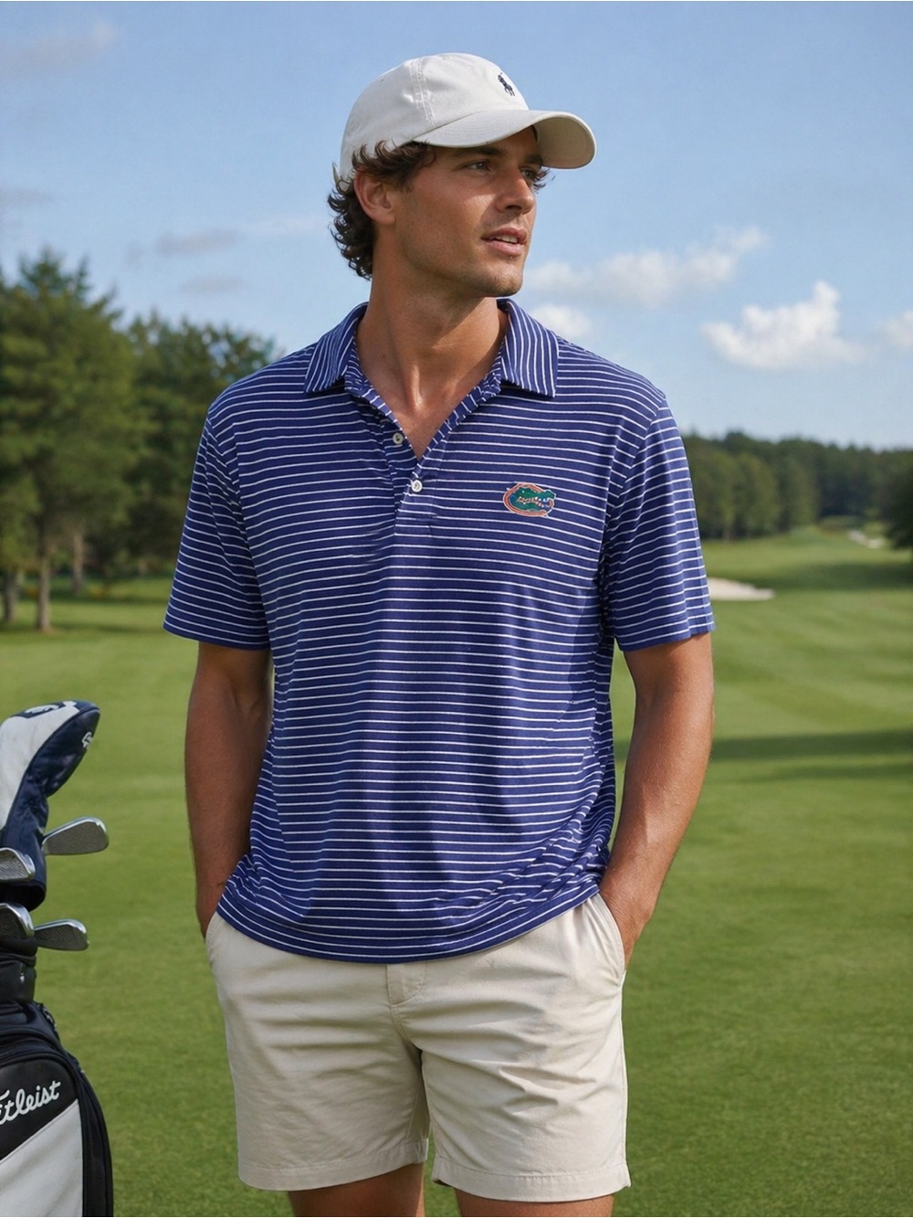 Florida Gators Men’s Navy and White Striped Golf Shirt